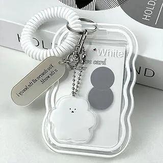Cloud Photo Card Holder with Keychain | Transparent ID Card Case with Cute Charm & Wrist Strap | Badge Holder for Office, School & Travel (White)