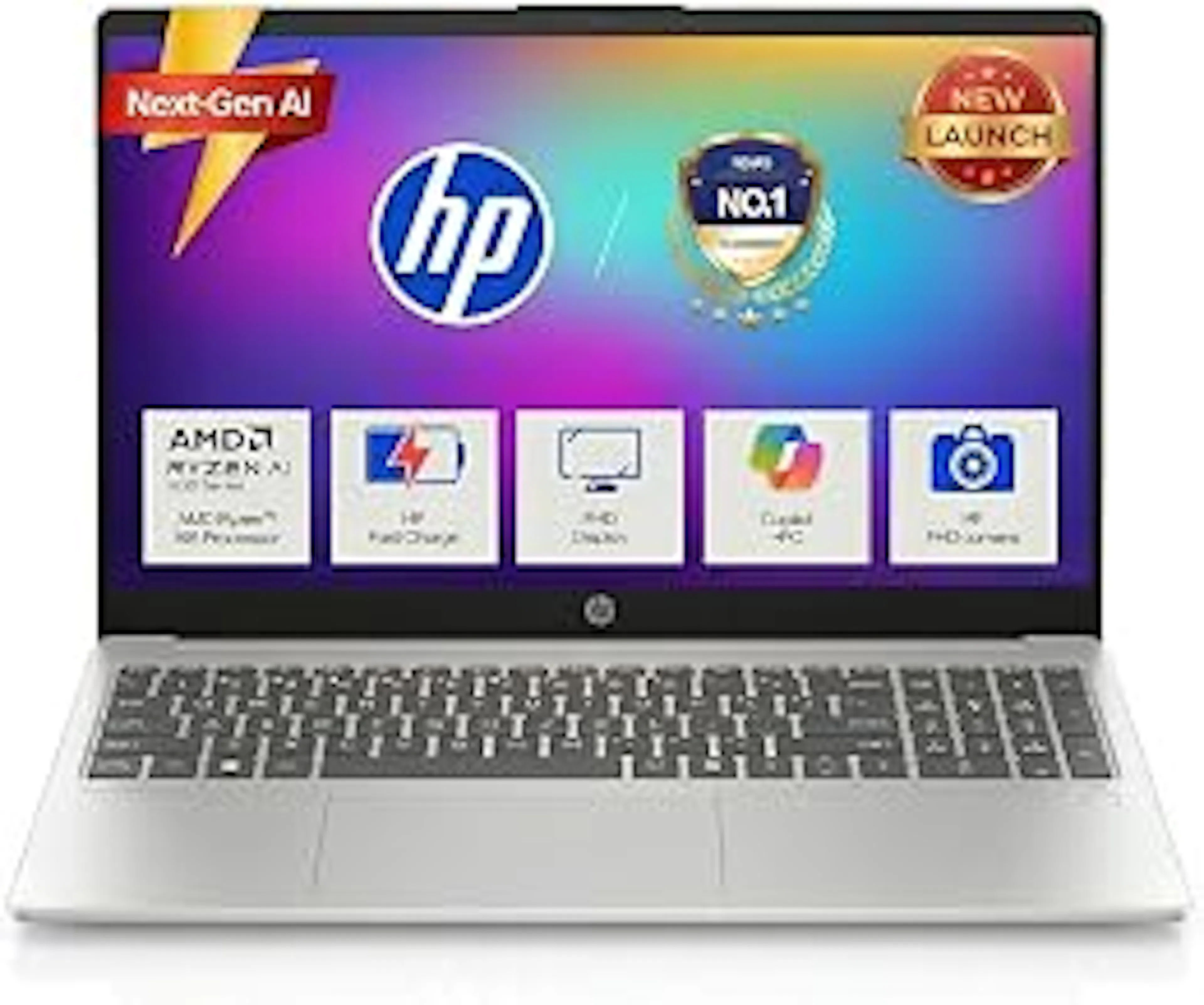 HP OmniBook AMD Ryzen 5 New AI 330 Processor (24GB DDR5 Ram, 1TB SSD), Anti-Glare,15.6''/39.6cm FHD, Win11,Office24, Silver,1.7kg, FHD Camera with Shutter, Fingerprint Reador, Backlit KB fn0074AU