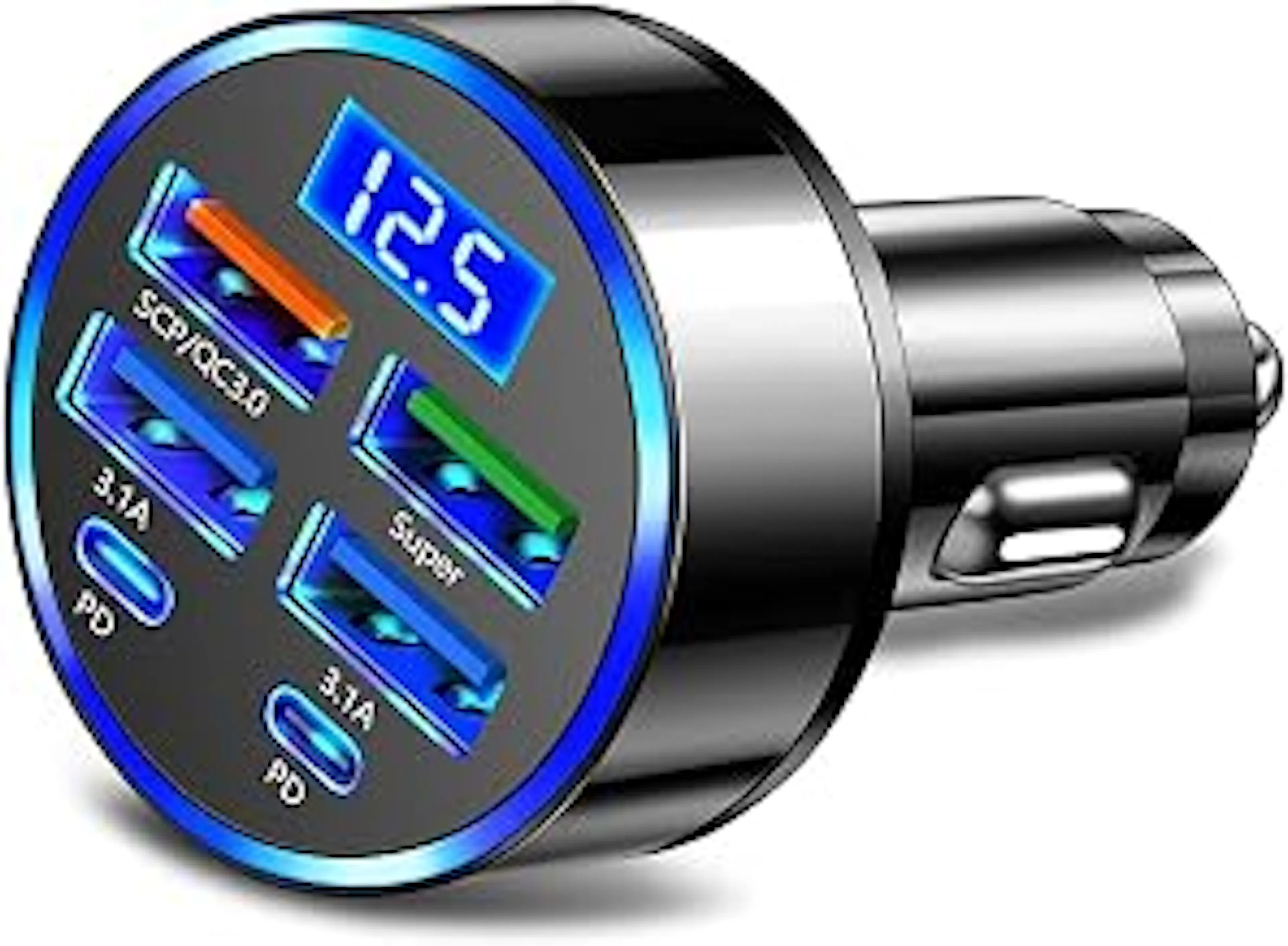 800W Fast Charging Car Charger Adapter with 6-Port USB C, QC3.0, 12V/24V Universal Compatibility