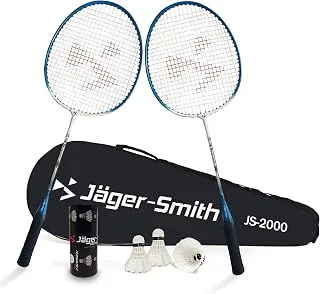Jager-Smith JS2000(Blue,White) Combo Aluminium Badminton Racquet with Tempered Steel Shaft & Featherlite 2 (Pack of 3) Feather Shuttles&Full Cover (Made in India)