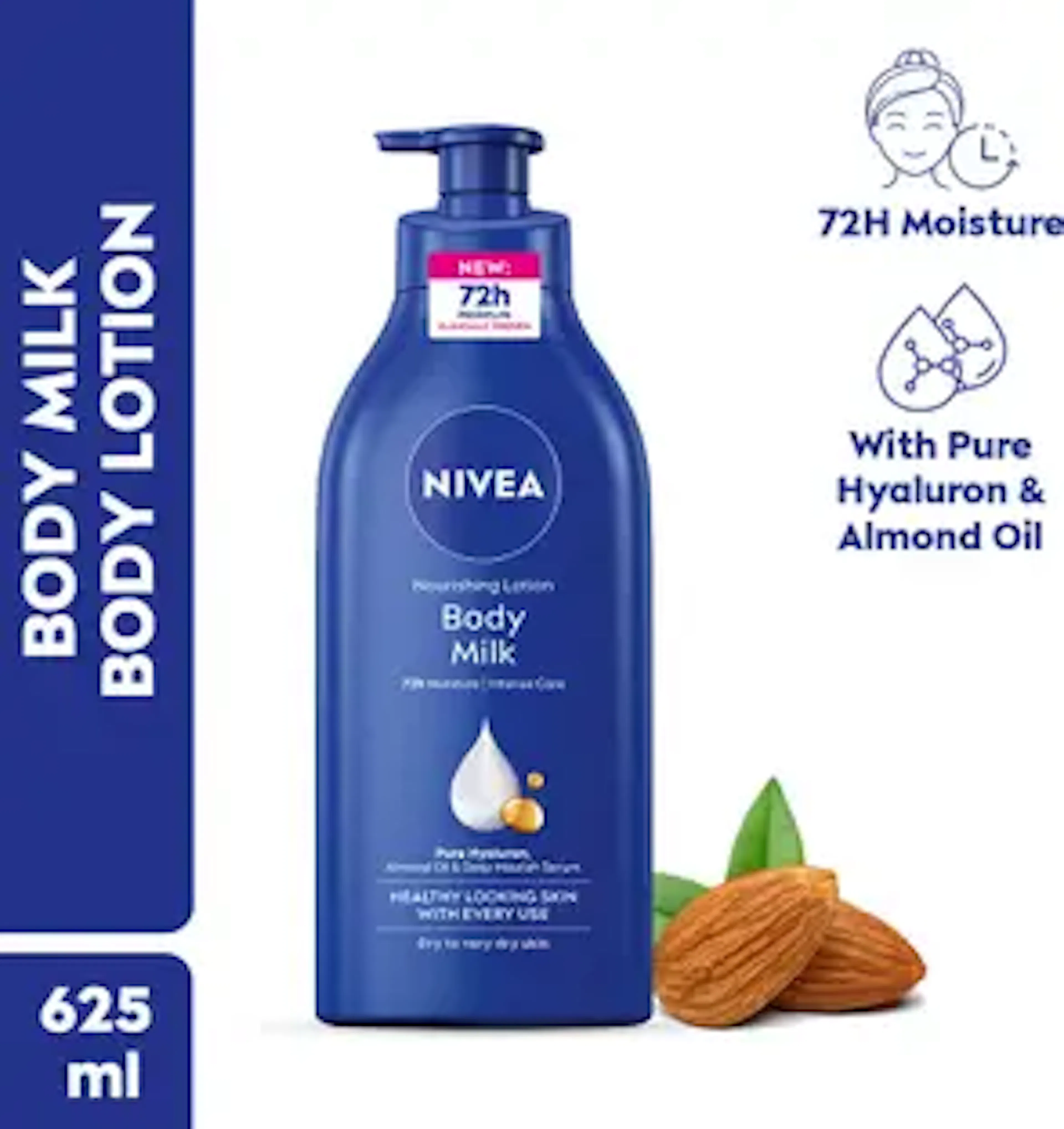 NIVEA Body Milk, Lotion Moisturizer, with Deep Moisture Serum, Hyaluron & Almond Oil