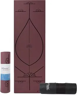 Fitness Mantra® TPE 6mm Body Alignment Lines Yoga Mat with Cover Bag for Gym Workout and Yoga Exercise for Men & Women Fitness| 1 Piece| 6mm| 24"x72"| Alignment Lines | Wine Color|