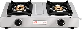 Pigeon By Stovekraft Aspire Stainless Steel Gas Stove 2 Burner I Manual Ignition I High Powered Brass Burner I ISI Certified I 2 Year Warranty