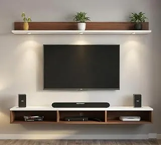 DAS Russell Wall Mounted TV Unit with LED Lights & Storage Shelf | Modern Floating Entertainment Unit for Living Room | Wooden Finish Media Console for Set Top Box, Wenge up to 55 inch Screen