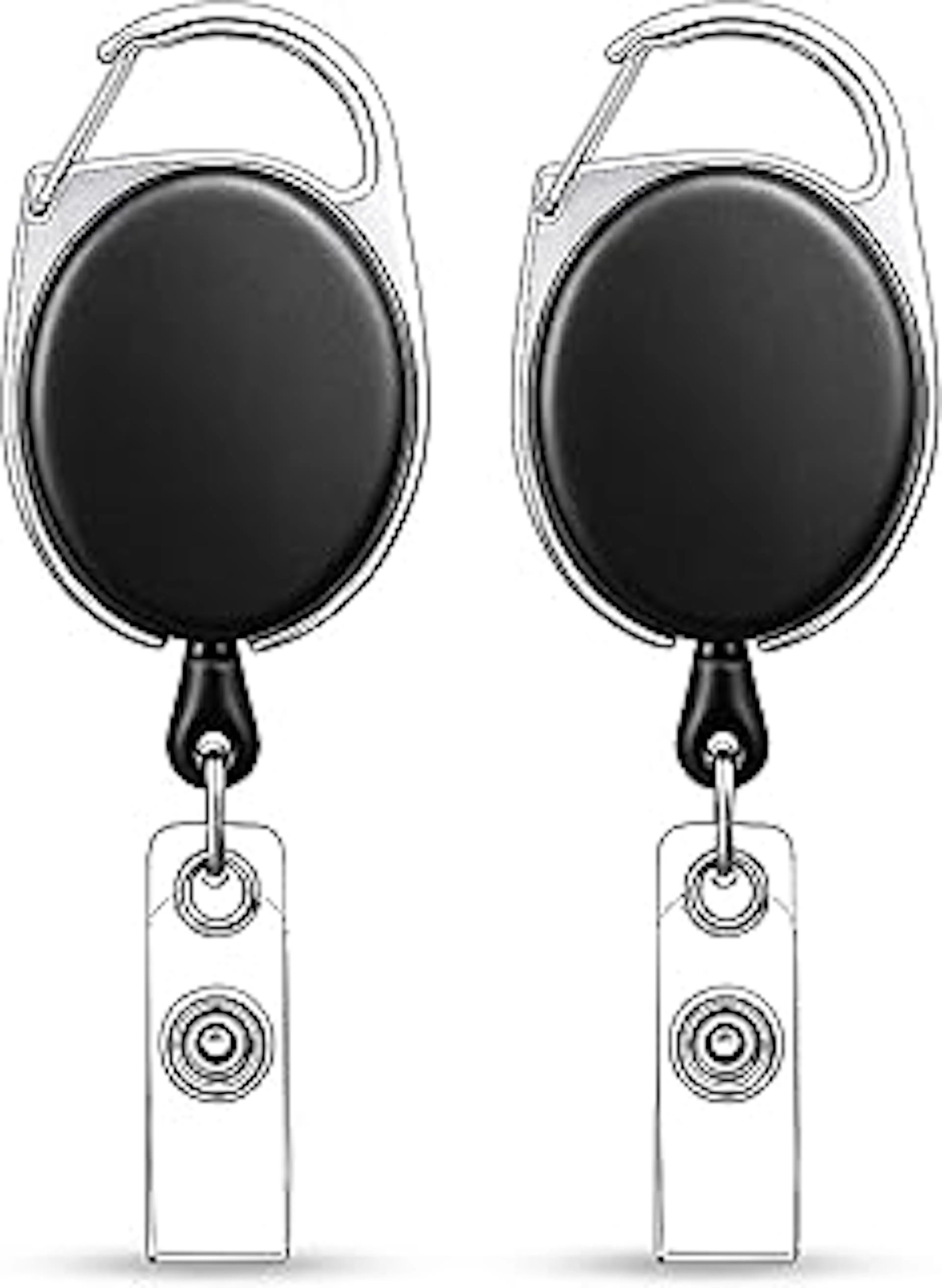 GLUN® Black Oval Round ID Reel Holder, Set of 2 Retractable Clip Badge Card Holders for Office Employees