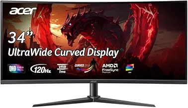 AcerNitro ED340CUR J0 34 Inch UWQHD Curved Gaming Monitor | 3440x1440 VA Panel | 120Hz (DP) | 1ms VRB | AMD FreeSync Premium | HDR10 | 1500R | 2x HDMI 2.1 + DP 1.4 | Easy Tilt | Speakers | VisionCare