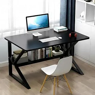 Lukzer Modern Engineered Wood Computer Desk with Built-in Bookshelf, Space-Saving Design, Black Top & Black Frame, Study Table,100x50x78cm (MST-001)