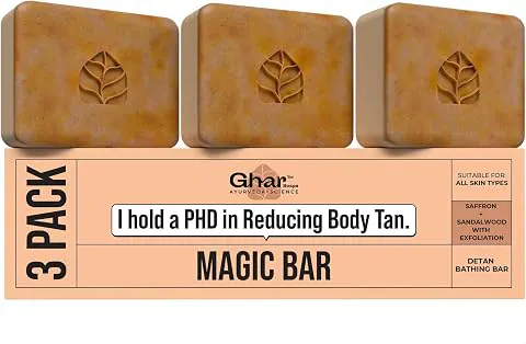 Ghar Soaps Sandalwood & Saffron Magic Bar For Bath (300 Gms Pack Of 3) | Paraben Free | Chandan & Kesar Bath Soap | Handmade Soaps For Glowing | Skin Brightening Soap For Men & Women Brightening