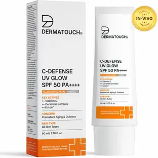 Dermatouch Sunscreen - SPF 50 PA++++ C-DEFENSE UV GLOW Fluid Sunscreen|For Aging & Sunburn|In-Vivo & In-Vitro Tested|