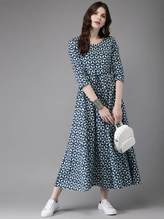 Anouk Women Blue Printed A-Line Kurta