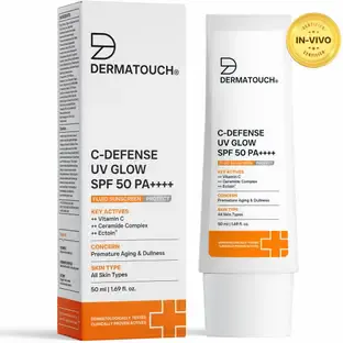 Dermatouch Sunscreen - SPF 50 PA++++ C-Defense Fluid Lightweight Sunscreen for Anti Aging