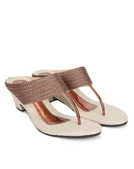 Basket-Weave T-strap Block Heeled Sandals