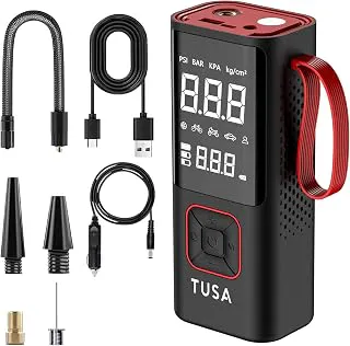 TUSA Storm X Cordless Tyre Inflator - Wired + Wireless (6000 mAh Battery & 12V Car Port), 2X Faster Inflation, 150PSI Air Compressor for Cars, Bikes, Motorcycles, Balls, and Inflatables (Red)