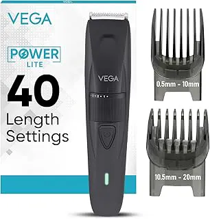 VEGA Power Lite Beard Trimmer for Men with Self-Sharpening Stainless Steel Blades, 40 Length Settings, 90 Min Runtime, 2 Comb Attachment, USB Type-C, Travel Lock, Hair Trimmer, 1Yrs Warranty (VHTH-38)
