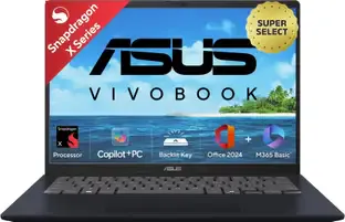 ASUS Vivobook 14 (2025) with Office 2024 + M365 Basic*, Backlit Keyboard, Snapdragon X - (16 GB/512 GB SSD/Windows 11 Home) X1407QA-LY038WS Thin and Light Laptop