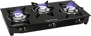 Lifelong 3 Burner Gas Stove Top for Kitchen - Manual Ignition Cooktop Modern Glass Stove for Modular Kitchen, ISI Certified & Compatible with LPG - 1 Year Manufacturer's (Black, LLGS18)