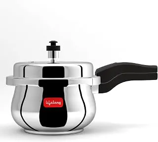 Lifelong Stainless Steel Curve Pressure Cooker 2Liters | Induction & Gas Stove Compatible with Outer Lid, ISI Certified & Lock System | Safe & Durable Kitchen Essential with 5 Years Warranty (Silver)