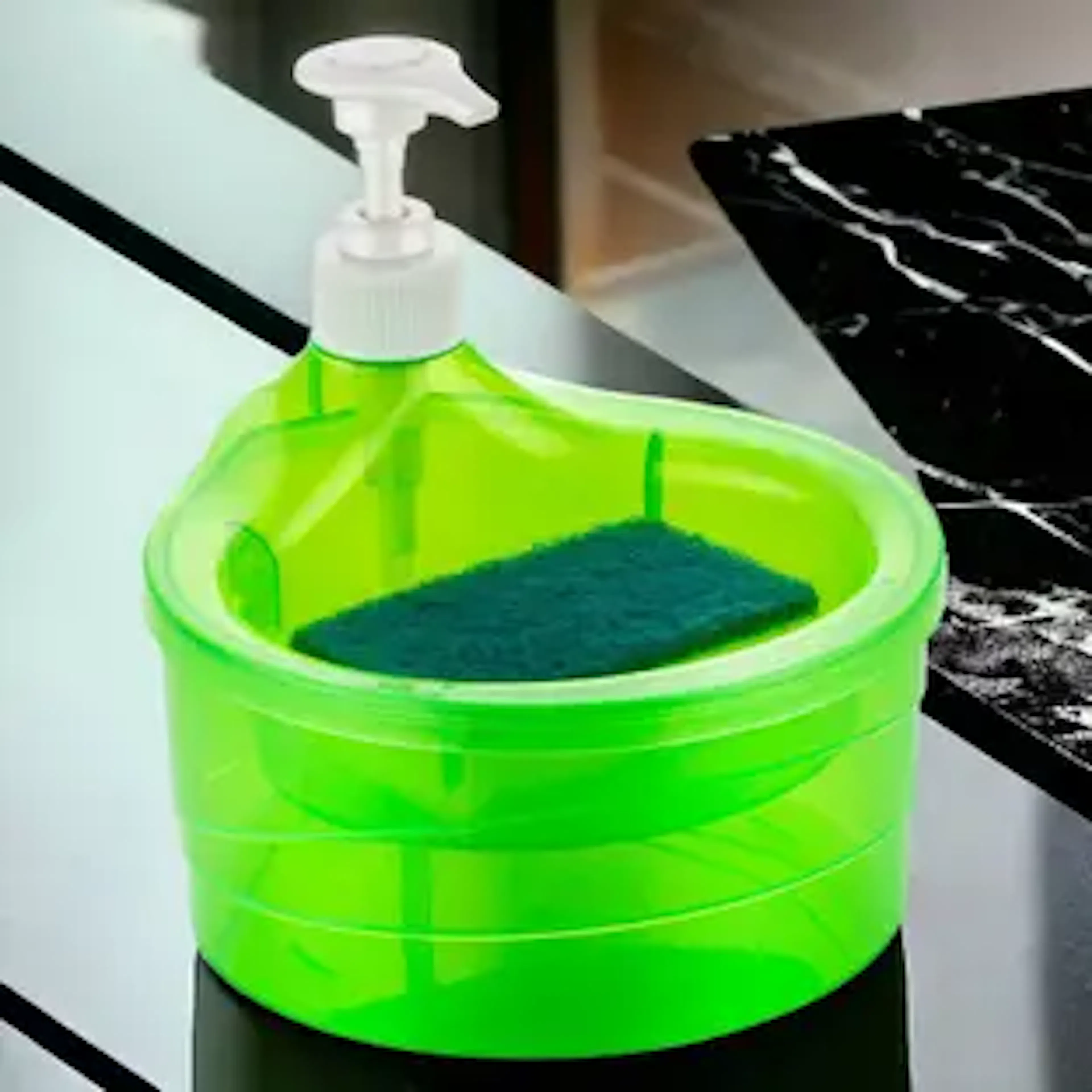 ZORIADA Double Layer 2 in 1 Liquid soap Dispenser with Pump and Sponge Refillable 900 ml Liquid Dispenser