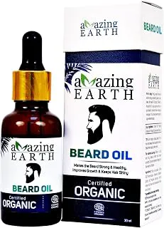 AMAzing EARTHCertified Organic Beard Growth Oil for Men | Patchy Beard Solution | Fast Beard Growth | Soft & Thick Beard | Organic Natural Oils | Non-Sticky Daily Use (30ml)