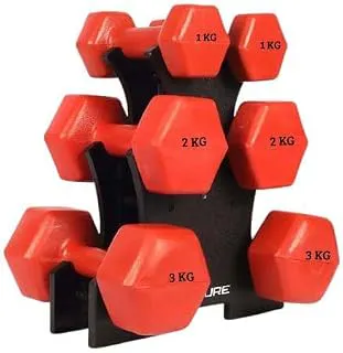 DE JURE FITNESSDumbbell Set with Rack – 1kg, 2kg & 3kg PVC Dumbbells (3 Pairs) with Compact Stand | Home Gym Weights for Strength Training, Exercise & Space-Saving Storage