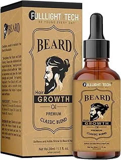 FULLLIGHT TECHBeard Growth Oil for Men-30ml | Natural & Organic Beard Care with Cedarwood, Argan & Rosemary Oils | Promotes Thicker, Fuller Beard | Softens & Fills Patches | Non-Greasy