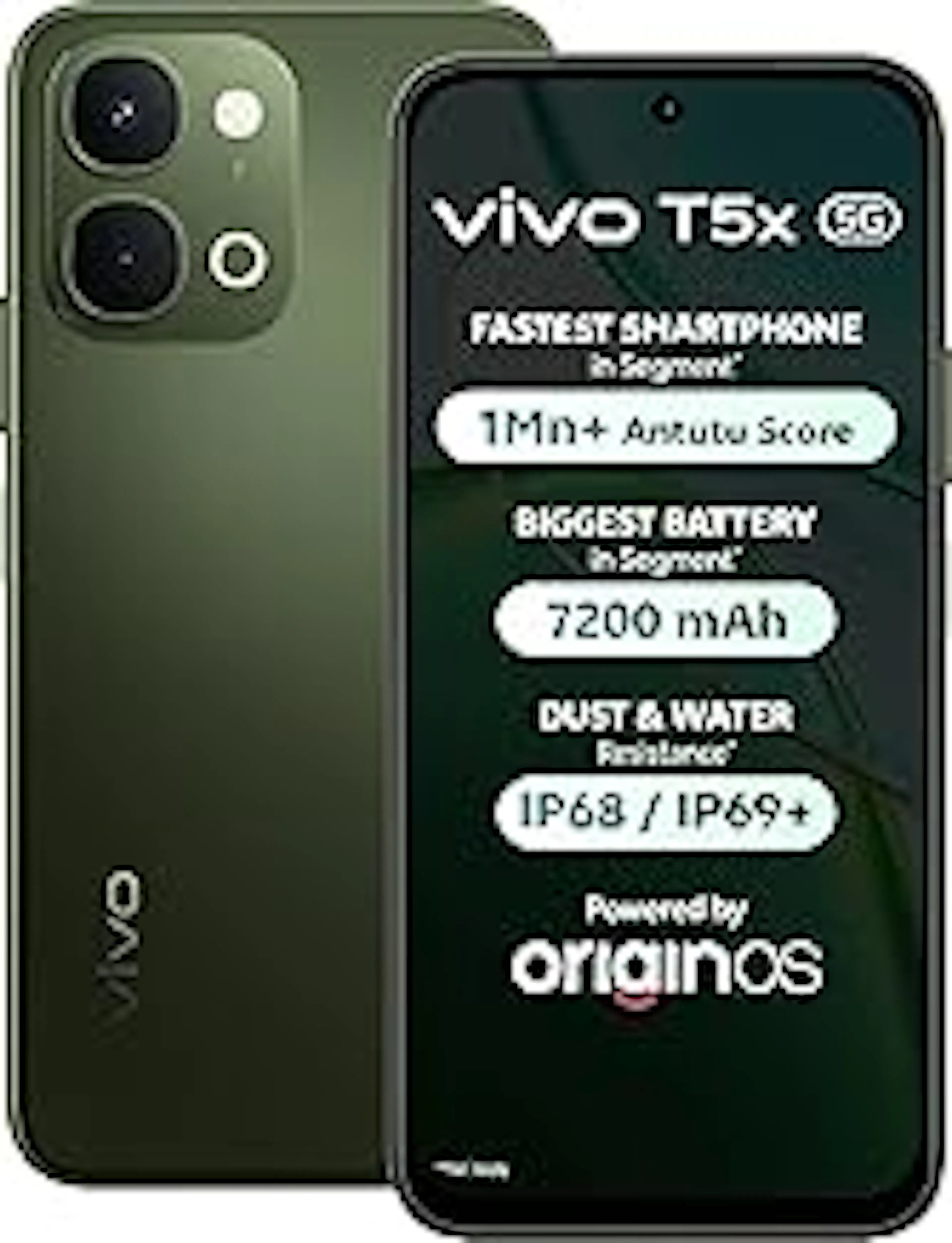 vivo T5x 5G (Cyber Green, 6GB RAM, 128GB Storage) | 50MP AI Dual Camera | 32MP Selfie | 6.76" FHD+ Display | 7200mAh Battery | Dimensity 7400-Turbo Processor | Fast Charging | Dual SIM Smartphone