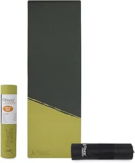 Fitness Mantra® TPE 8mm Cross Color Anti-Slip Yoga Mat with Cover Bag for Gym Workout and Yoga Exercise for Men & Women Fitness| 1 Piece| With Cover Bag| Thickness 8mm| Army + Lemon|