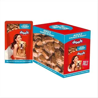 Drools Adult Wet Dog Food 0.9kg (150g x 6) Pack of 6 | Real Chicken and Chicken Liver Chunks in Gravy | Healthy Skin and Coat | Maintains Joint Health | Better Digestibility and Health