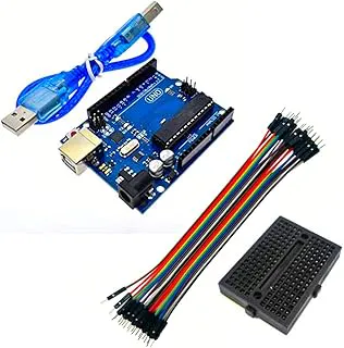 EDO Systems UNO R3 Board | DIP Type ATmega328P Microcontroller | USB Cable Included | Perfect for DIY Robotics, STEM Kits, Coding & Electronics Projects + Mini Breadboard + 20 Male/Male Wires | Combo