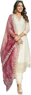 VredeVogelWomen's Chanderi Silk Embroidered Kurta with Pant & Organza Dupatta Set | Casual Outfit Ethnic Kurta Set for Women | Modern & Traditional Blend Ethnic Wear