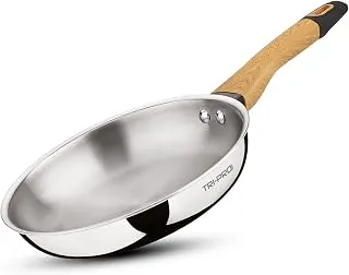 BERGNER TriPro Triply Stainless Steel 24cm Frypan with Wooden Soft Touch Handle, Triply Frying Pan, Consumes Less Oil, Healthy Cooking, Even and Faster Heating - Induction and Gas Stove Ready Triply