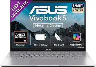 ASUSVivobook S14,Smartchoice,AMD Ryzen AI 5 330,16GB RAM,512GB SSD,OLED,14",Win11,Office24,M365 Basic (1Yr)*, Silver,1.4Kg,M3407KA-SF2501WS,50 Tops,Metallic Design Laptop,Next-Gen AI Laptop,Copilot+
