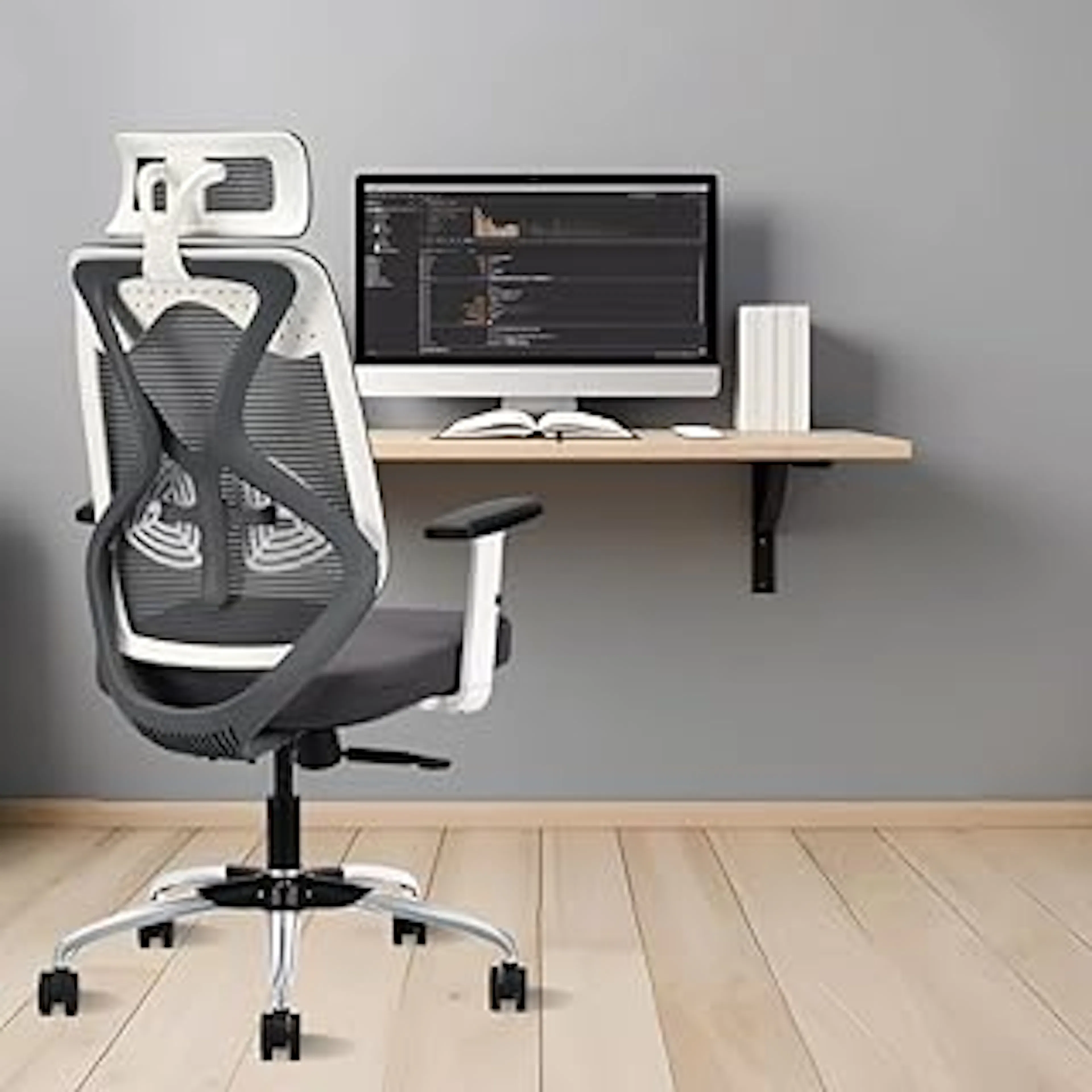 IAFA FURNITURE® Ergolux High Back Ergonomic Office & Study Chair | 3 Year Warranty | Adjustable Height, Tilt Lock, 2D Headrest, Adjustable Arms & Lumbar Support | Heavy Duty Metal Base | DIY | Grey Bedroom
