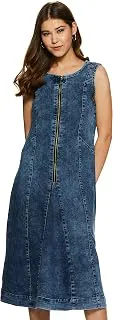 Amazon Brand - SymbolWomen's A-line One Piece Midi Length Denim Dress