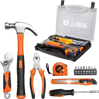 IBELLHT17-30 Hand Tool Kit (14 Pieces) | DIY & Household Repair Set with Screwdriver, Claw Hammer, Plier, Wrench, Knife, Measuring Tape & Bits | Durable Steel Tools in Hard Carry Case