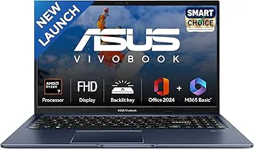 ASUSVivobook 15, Smartchoice, AMD Ryzen 7 5825U, 16GB RAM, 512GB SSD, FHD 15.6", Windows 11, Office Home 2024, Quiet Blue, 1.7Kg, M1502YA-BQ703WS, AMD Radeon iGPU, M365 Basic (1Year)*, 42Whr Laptop