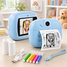 Mini Camera Printer – Inkless Bluetooth HD Photo Printer | Click & Print Instantly | Compatible with Android & iOS | 2 Paper Roll & Lanyard | Print Pictures & Labels | Best Gift for Kids