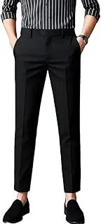GenericMen's Formal Dress Pants, Black, Slim Fit, Flat Front Trousers with Pockets