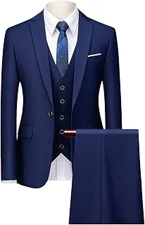 Maiyifu-GJMaiyifu-GJ Men's 3 Piece Solid Color Suit Set Single Breasted Slim Fit Jacket Vest Pants Business Wedding Prom Blazer Sets (Dark Blue 1,X-Large)