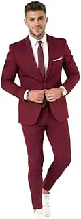 Darbar InMen's Slim Fit Two-Piece Suit, Maroon, Single Button Blazer with Matching Trousers