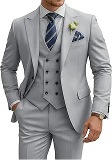 TIJOFAMens Suit 3 Piece Slim Fit Suits for Men Double Breasted Suit Wedding Prom Suits Formal Business Dinner Tuxedo