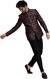 KISAHMen Maroon Ethnic Motifs Bandhgala Trouser Set