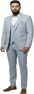FARMANLycra Fabric Three Piece Light Grey Suit Stretch Fit Formal Wedding Business Wear for Modern Men with Slim Comfort