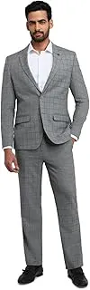 Park AvenueMen Slim Fit Solid Pattern Poly Viscose Wool Lycra Blend Notch Lapel Full Sleeve Formal Suit Grey