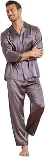 GenericSatin Pajamas Set, Long Sleeve Satin Pajamas for Men Sleepwear Button Down Pjs Set Night Suit Night Dress for Men