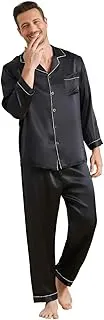 ERMOFYSatin Pajamas Set, Long Sleeve Satin Pajamas for Men Sleepwear Button Down Pjs Set Night Suit Night Dress for Men