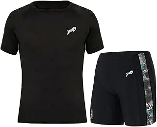 JUST RIDERSwimwear Half Sleeve T-Shirt and Shorts for Men & Women Men's Swimming T-Shirt and Swimming Shorts Set, Polyester, Quick-Dry, Chlorine-Resistant, Flatlock Seams