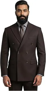 GenericMen's Slim Fit Double-Breasted Blazer, Choclate Brown, Polyester Blend, Notch Lapel, Formal Style, Long Sleeve