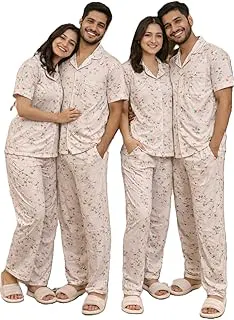 UkalPack of 1 Men and Women Cotton Printed Half Sleeve Relaxed Night Suit Set of Shirt and Pajama Set Everyday Nightdress for Unisex