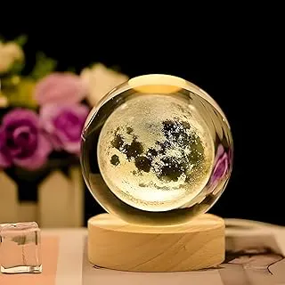 Desidiya Moon Crystal Ball Night Light,2.4 Inch Glass Ball Night LED Lamp with Woodern Base,Decorations Gifts for Men,Women,Kids,Boys,Girls | Gifts for Woman | Valentine Gift for Girlfriends